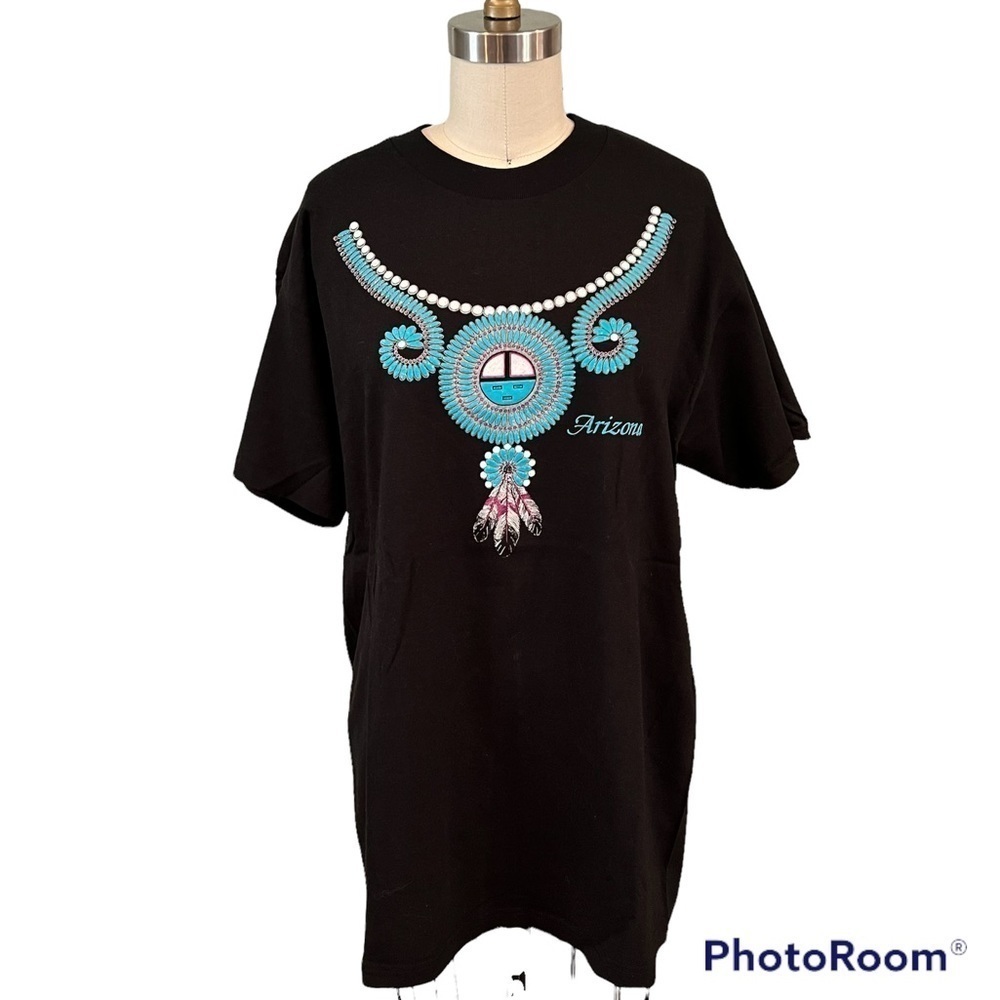 Vintage Arizona single stitch t shirt turquoise southwestern Aztec boho design